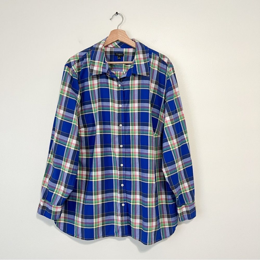 Talbots 100% Cotton Plaid Button Up Shirt Long Sleeve Plus Size 3X Blue Green - Picture 2 of 7